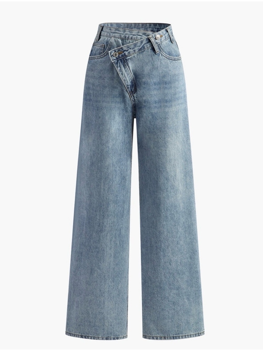 Commense Light Blue Wide-Leg Asymmetrical High-Rise Jeans